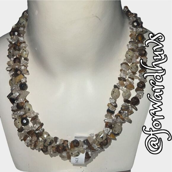 3 Strand Polished Chip Necklace | Quartz & Unidentified Stones | New - Picture 3 of 9